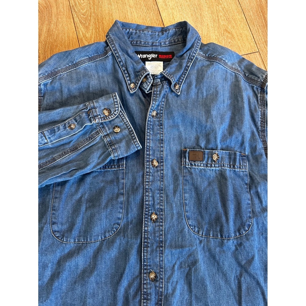Wrangler Riggs Workwear Mens XL Blue Denim Long Sleeve Button Down Shirt